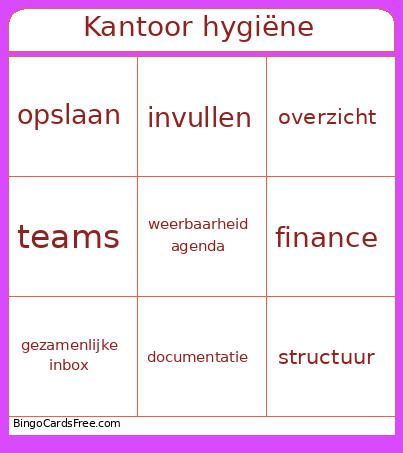 Kantoor Hygiëne Bingo Card