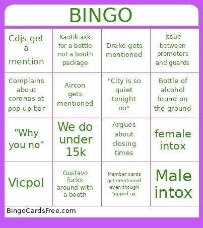 Kaotik Bingo Card