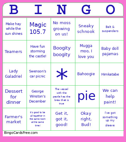 Kappy And Dave Bingo Card