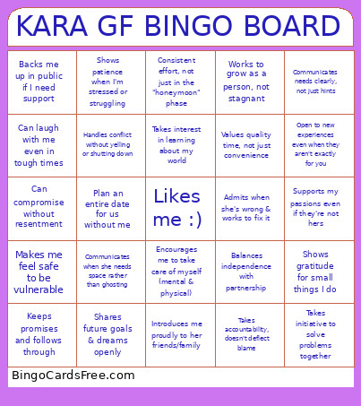 KARA GF BOARD Bingo Card