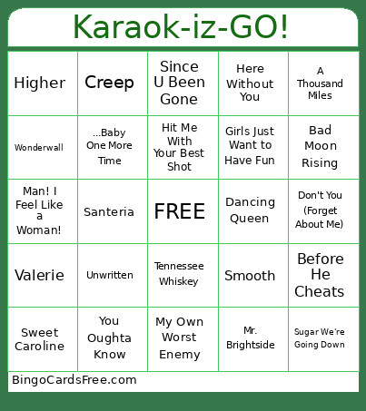 Karaok-iz-GO! Round 1 Bingo Card