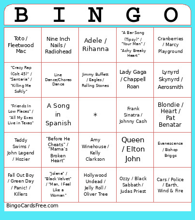 Karaoke Bingo Card