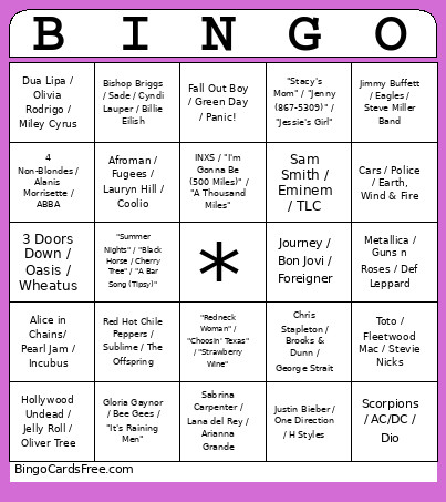 Karaoke Bingo Card