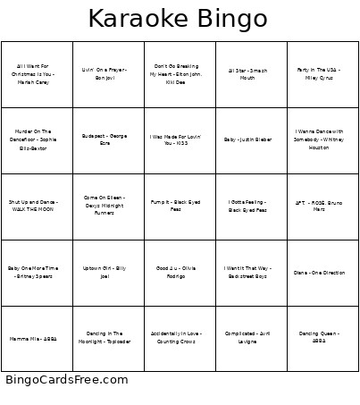 Karaoke 1 Bingo Card
