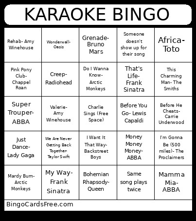 Karaoke Bingo Card