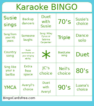 Karaoke Bingo Card