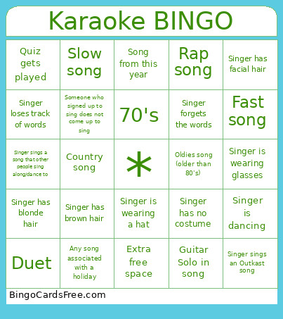 Karaoke Bingo Card
