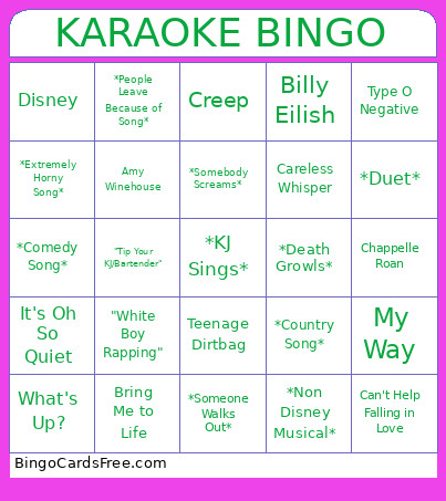 Karaoke Bingo Card