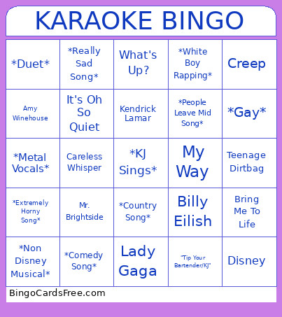 Karaoke Bingo Card
