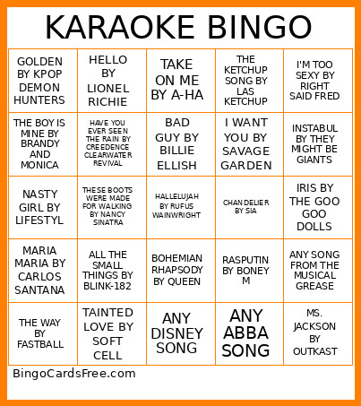 KARAOKE Bingo Card