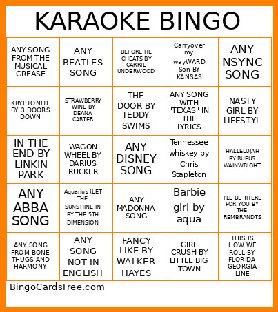 KARAOKE Bingo Card