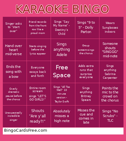 KARAOKE Bingo Card