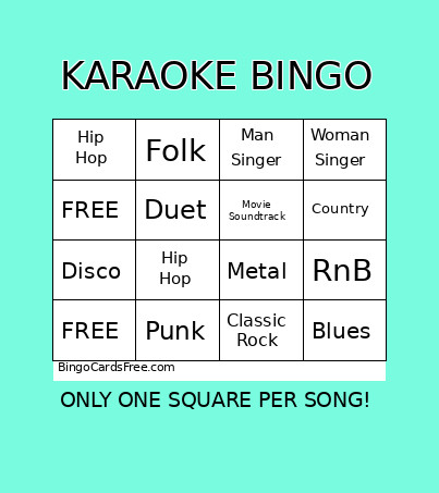 KARAOKE Bingo Card