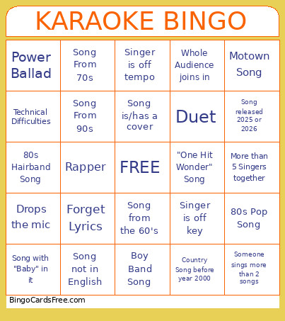KARAOKE Bingo Card