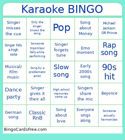 Karaoke Bingo Card