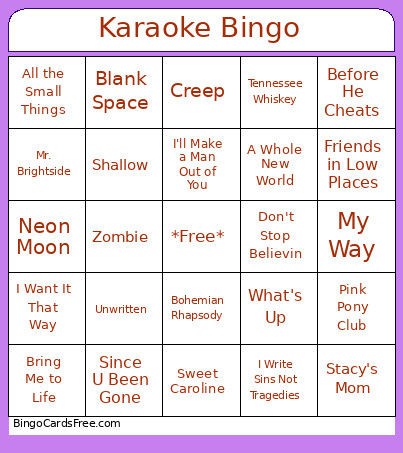 Karaoke Bingo Card