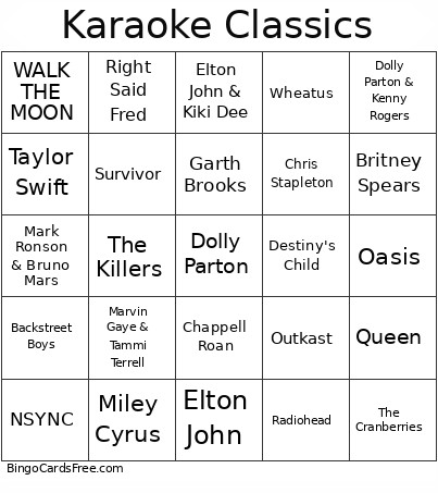 Karaoke Classics Bingo Card