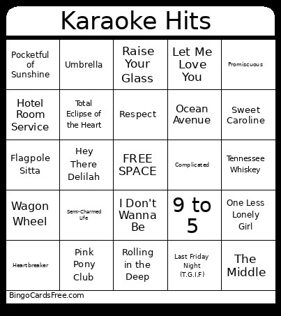 Karaoke Hits Bingo Card