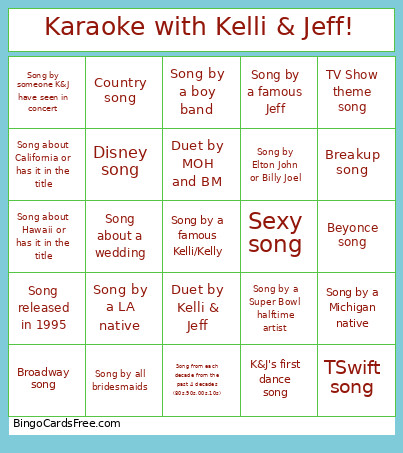 Karaoke With Kelli & Jeff! Bingo Card