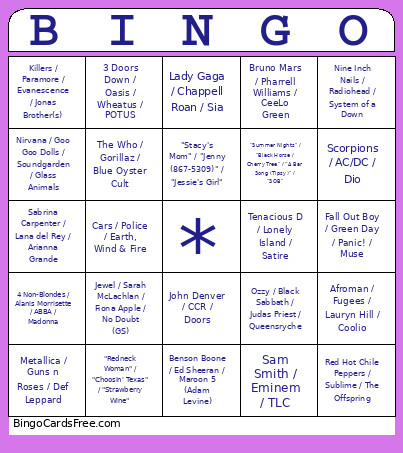 Karaokeeeeee Bingo Card