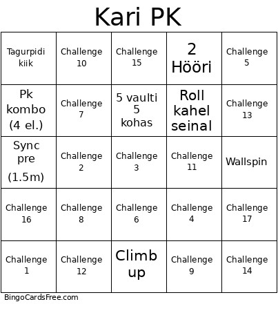 Kari PK Bingo Card
