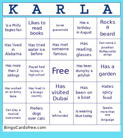 Karlita Bingo Card