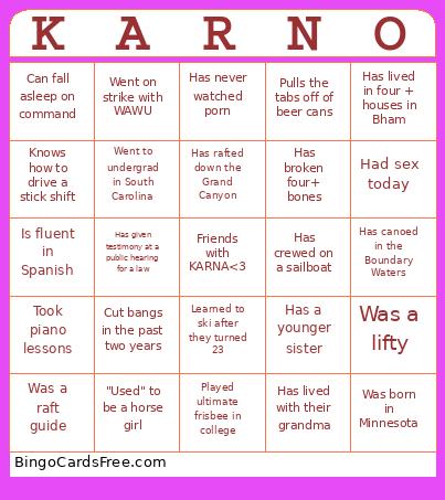 Karna's 30th Birthday Bingo Card