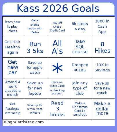 Kass 2026 Goals Bingo Card