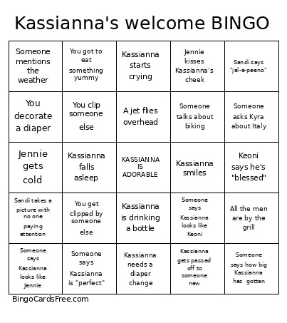 Kassianna's Welcome Bingo Card
