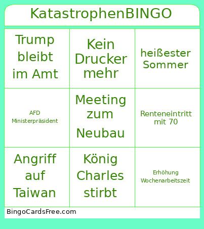 Katastrophen Bingo Card