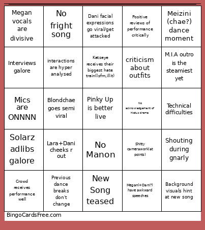 Katchella Bingo Card