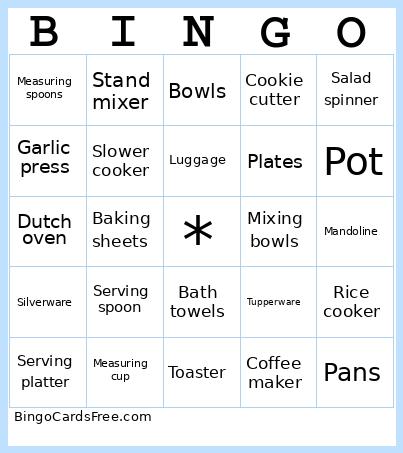 Kate Bridal Shower Bingo Card