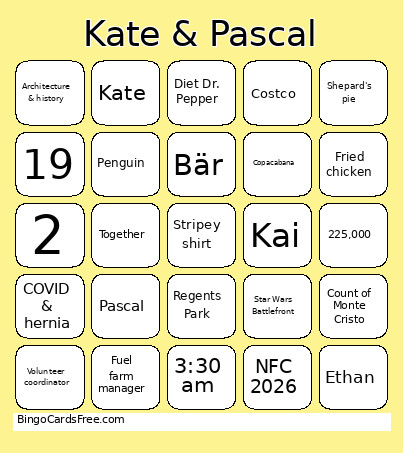 Kate & Pascal Bingo Card