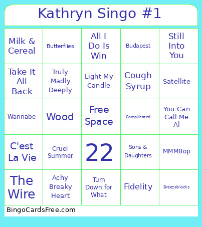 Kathryn's Birthday 1 Bingo Card