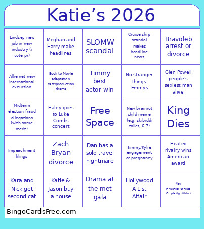 Katie’s 2026 Bingo Card