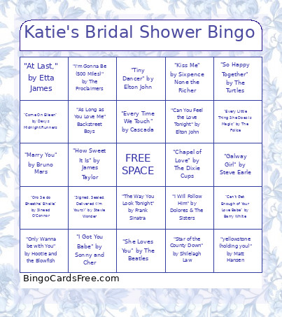 Katie's Bridal Shower Bingo Card
