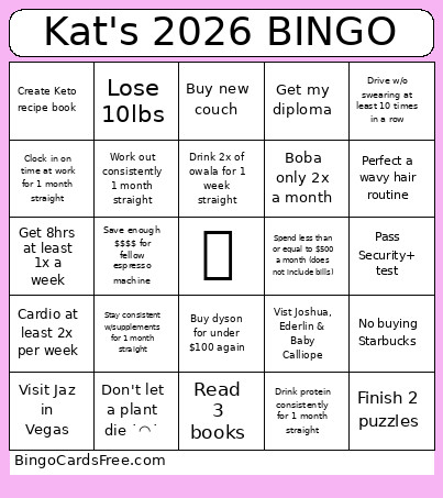 Kat's 2026 Bingo Card