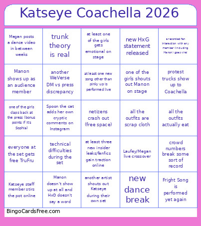 Katseye Coachella 2026 Bingo Card