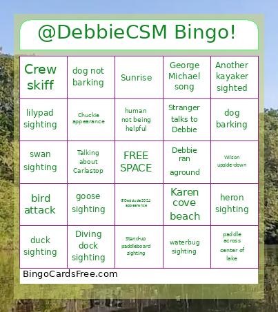 Kayaking Lake Debbie Bingo Card