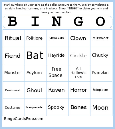 Kayla Halloween Bingo Card