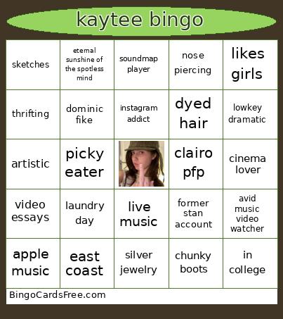 Kaytee Bingo Card