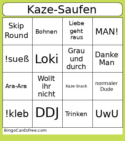 Kaze Saufen Bingo Card
