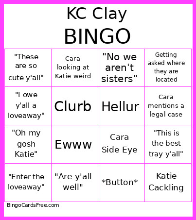 KC Clay Bingo Card