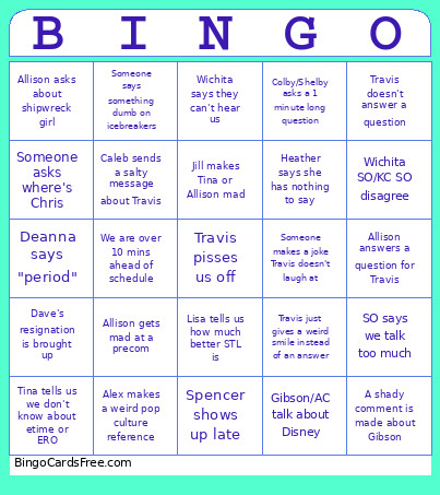 KC Office Meeting Bingo Card