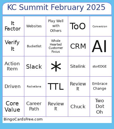 KC Summit Bingo Cards Free Pdf Printable Game, Title: KC Summit February 2025