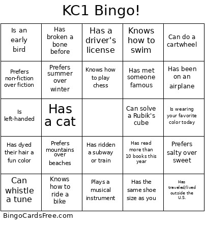KC1 ! Bingo Card
