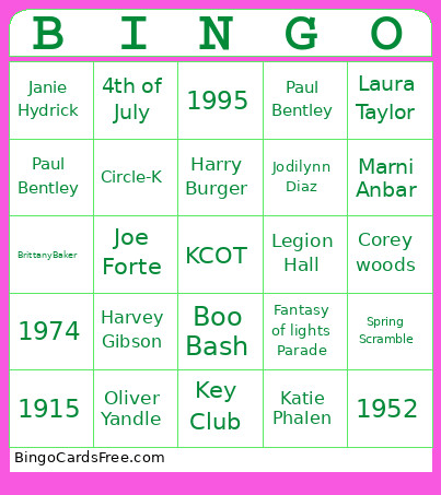Kcot 1952 Bingo Card