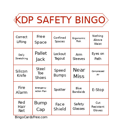 KDP SAFETY Bingo Card