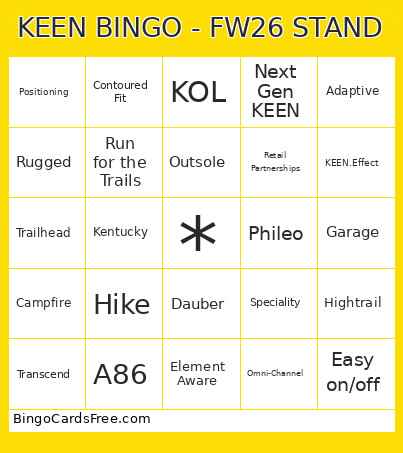 KEEN - FW26 STAND Bingo Card
