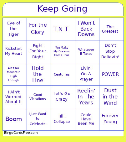 Keep Going Bingo Card